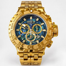 Invicta Reserve Sea Hunter Chronograph Quartz 500m Gold Tone Blue/Green picture