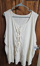 Torrid Heritage Slub Tie Front Peplum Tank White 2X 3X 4X NWT picture