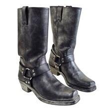 Frye Black Leather Harness Biker Boots Square Toe Mid Calf USA Made 8.5 M picture