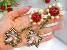 FRENCH SIGNED 80S VTG RED GRIPOIX CABOCHON UNIQUE 5