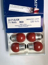 BOXof 12 GE red 7 &1/2 WATT S11 LIGHT BULB 7.5S11 indicator 71/2S/CR VINTAGE NEW picture