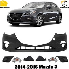 Front Bumper Cover Primed Plastic & Fog Lights Kit For 2014-2016 Mazda 3 picture