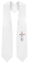 CLERKMANS Unisex White Baptismal Stole - Embroidered Baptismal Cross - Church... picture