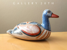 BEAUTIFUL MID CENTURY PAINTED POTTERY DUCK SCULPTURE 50S MEXICO ORIG ART VTG picture