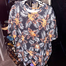 SheIn Men’s S Regular Black Tropical Floral Palm Graphic Crew Neck T-Shirt picture