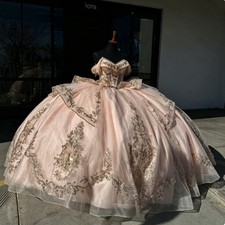 Princess Pink Champagne Quinceanera Dresses Lace Applique Sweet 15 16 Ball Gowns picture
