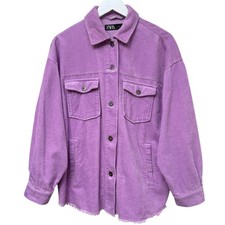 ZARA Corduroy Shirt Jacket Medium Purple Lavender Cotton Womens Long Sleeve Top picture
