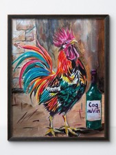 KYMA Original Vibrant 11x14 Acrylic Impressionist Canvas Signed Rooster Art picture