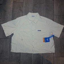 NEW Columbia PFG Open Water Womens XL Cropped Short Sleeve Fishing Shirt White picture