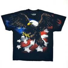 Liquid Blue Mens Eagle American Flag Graphic T-Shirt Black XL 2006 Vintage AOP picture