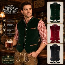 Mens Bavarian Waistcoat Velvet Vest Oktoberfest German Tavern Fancy Dress picture