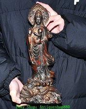 12.2''Old Bronze Gilt Dragon Tongzi GuanYin Kwan-yin Bodhisattva Buddha Statue picture