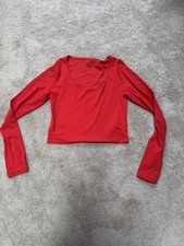 Athleta Transcend Women’s Red M Cropped Scoop Neck Long Sleeve Slim Stretch picture