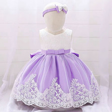 Handmade Girls Purple & White Lace Dress Size M Flower Girl/Communion Headband picture