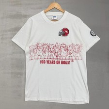 Vintage Arkansas Razorbacks Wrap Around Shirt White 100 Years of Hogs 94 Large picture