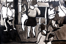 Original Signed Ink Drawing NYC Cityscape Mid Century Modern Contemporary OOAK picture