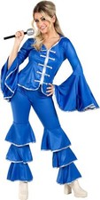 Women`s 1970s Blue Dancing Queen Costume S-XXL Ladies Pop Disco Outfit Halloween picture