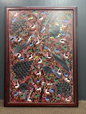 Huge Steven Lewis Tingatinga Bird Painting Signed Tanzanian African Art 44x31 picture