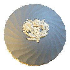 Vintage Light Blue 1980s Wedgwood Jasperware Fluted Floral Lidded Trinket Box picture