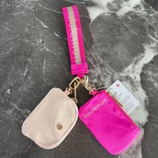 Lululemon Athletica Dual Pouch Wristlet Keychain Wallet Gold and rose red picture