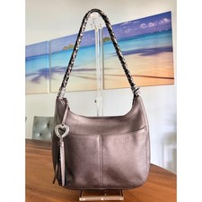 Brighton Barbados Metallic Gray Pebbled Leather Hobo Bag Braided Strap E750416 picture