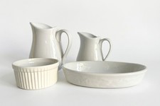 Vintage Apilco White Porcelain Pitchers and Bakeware, 4 Pieces picture