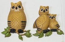 HOMCO - Vintage 70s DART IND Owl Family Wall Art #7403 - 2 Piece MCM Made in USA picture