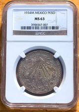 1934M Mexico Peso Coin NGC MS63 - Massive Toner -  picture