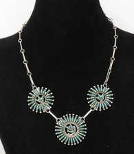 NYJEWEL Ray & Eva Wyaco ZUNI Silver Turquoise Needlepoint Necklace 17