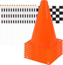 8 Mini Conos De Trafico Naranja Con Banderas De Carreras Futbol Entrenamiento picture