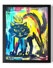 Guajardo Art: Cat Stance 10X8 Neo Expressionism Original Artwork on Canvas picture