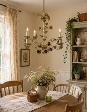 Vintage 5 Light Floral Tole Chandelier Roses Leaves Cottagecore Shabby Chic picture