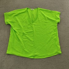 Spin USA Top Womens XL Green V Neck Short Sleeve Blouse Made USA picture