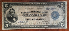 1915 $5 Federal Reserve Bank Note Fr 800 *Rare 1915 Date* Low Serial Kansas City picture