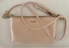 Calvin Klein Small Beige Zip Crossbody Bag Detachable Strap Gold Hardware picture