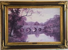 Large Vintage British Framed Print Old Box Hill Bridge E Wilkins Waite 96x70cm picture