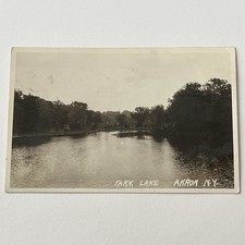 Antique RPPC Real Photograph Postcard Outdoors Park Lake Akron NY picture