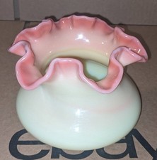 Vintage Fenton Burmese Vase Ruffled Top Squat GLOWS picture