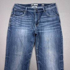 BKE Jeans Mens 36x32 Blue Tyler Bootcut Buckle Pants Faded Stretch Embroidery picture