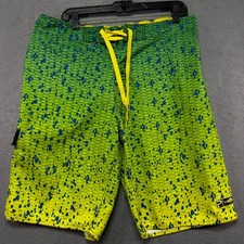 Pelagic Mens Mahi Mahi Fish Scale Board Shorts Green Yellow Blue Size 35 picture