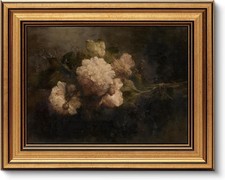 Vintage Gold Framed Moody Floral Wall art, Antique Floral Oil Painting Canvas 