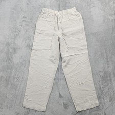 NEW H&M Pants Womens XS Beige Linen Blend Twill Drawstring Casual Natural Boho picture