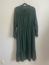 BloomChic Women’s Size 18-20 Green Dot Midi Dress Smocked Ruffle Long Sleeve B22 picture