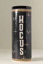 Anthropologie Bistro Tile Stoneware 24k Gold Accent Halloween Hocus Canister NEW picture
