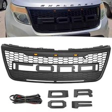 Front Upper Grille For 2011-2015 Ford Explorer W/Letter LEDs Matte Black ABS picture