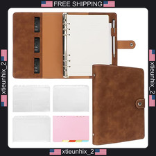 A5 Leather Binder Refillable Planner with 6 Rings, Brown picture