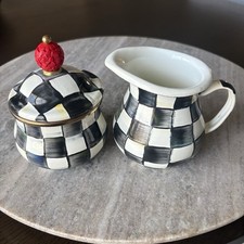 Mackenzie Childs Courtly Check Lidded Sugar Bowl & Creamer Set picture