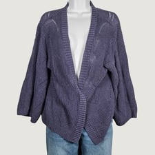 Sundance Women Small Cora Linen Rayon Blend Navy Crochet Cardigan Open Boho picture