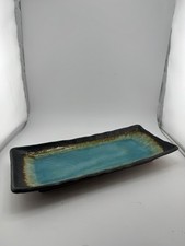 Kotobuki Japan Turquoise Crackle Glaze Rectangular Ceramic Serving Platter picture
