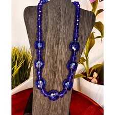 Royal blue vintage faceted Large crystal beaded necklace 20